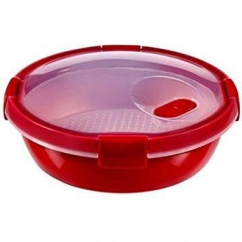 Curver - hermético Smart Micro Vaporera Redonda 1,1L. - Apto para Microondas - Con Rejilla para Cocinar al Vapor - Descongelar y Recalentar - Color Rojo