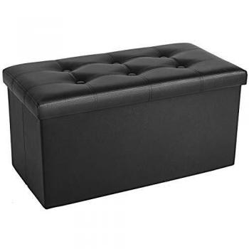 COSYLAND Banco otomano con almacenaje 76 x 38 x 38 cm Otomano Negro para habitación Reposapiés otomano de Cuero Plegable Reposapiés Rectangular Muebles Plegables con Tapa