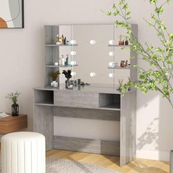Tocador de Maquillaje con Luces LED y Espejo - MDF Gris Hormigón 100x40x135 cm