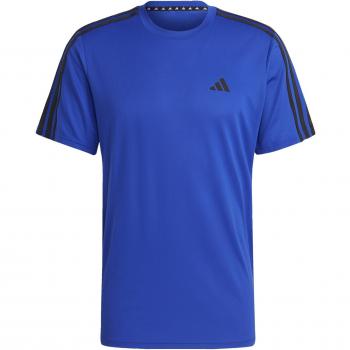 Camiseta Adidas Train Essentials 3 Bandas Manga Corta Azul Eléctrico Negro para Hombre - Talla L