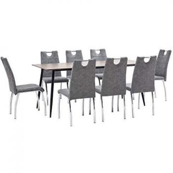 vidaXL Juego de Comedor 9 Piezas de Cuero Sintético Mobiliario Decoración Interior Casa Hogar Robusto Duradero Resistente Funcional Práctico Útil Gris