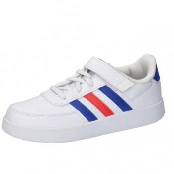 Adidas Breaknet 2.0 EL K Zapatilla Mujer, Zapatillas de Tenis, Color Blanco con detalles en Azul y Rojo, Cierre de Velcro, Talla 29 EU
