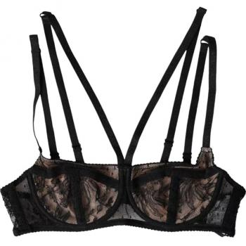 Dolce & Gabbana Black Floral Lace Balconcino Bra - Women's XS Underwear