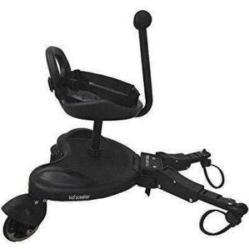 Olmitos - Patinete y Asiento Universal para Carrito de Bebé Negro - Plataforma Adaptable para Silla de Paseo - Fácil de montar - Incluye almohada acolchada y superficie antideslizante