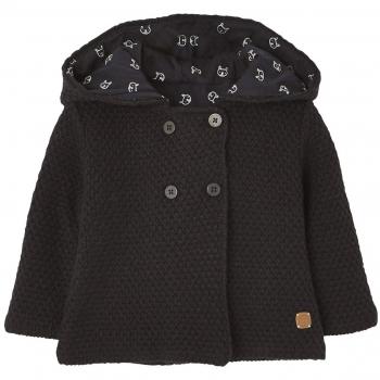 VERTBAUDET Chaqueta de punto tricot con cremallera, capucha y pompón, para bebé Negro oscuro liso 3M-60CM
