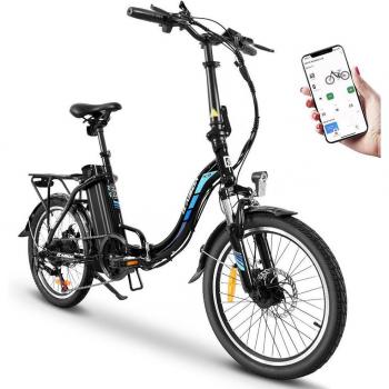 Bicicleta Eléctrica Plegable KAISDA K7 20 con Neumáticos de 1.95, Motor de 350W y Control APP de 7 Velocidades, Color Negro