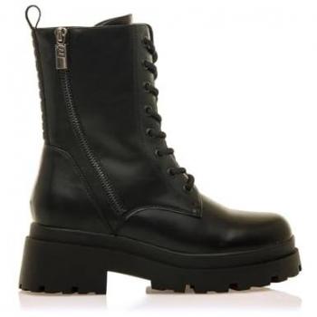 Botines de mujer planos estilo militar Mustang MTNG modelo Mission Negro con suela gruesa, cierre con cremallera, diseño casual y referencia 53261