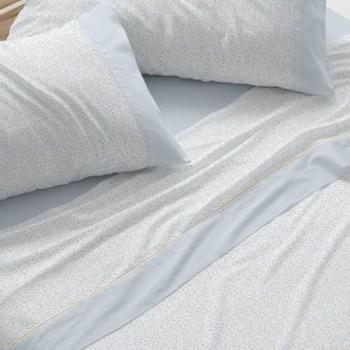 Juego de Sábanas Burrito Blanco 50% Algodón y 50% Poliéster, Diseño Naif Azul con Tacto Suave y Alta Durabilidad, para Cama de 90 a 200 cm