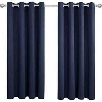 Amazon Brand - Umi Cortinas Opacas Dormitorio Moderno para Ventanas con Ollaos Juego de 2 Piezas 107x138cm Azul Marino