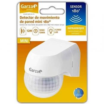 Garza Power - Detector de Movimiento Infrarrojos de Pared Mini, Especial para Exterior, Ángulo de Detección 180º, Blanco