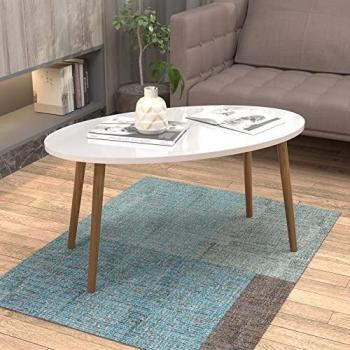 Mesa de Centro Ovalada Sindal Aglomerado y Madera 41 x 90 x 50 cm - Blanco y Madera Natural