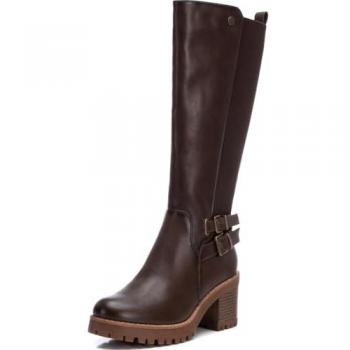 REFRESH 172313 Botas altas de mujer marrones en sintético con tacón alto y cremallera lateral, cierre de cremallera, talla 37