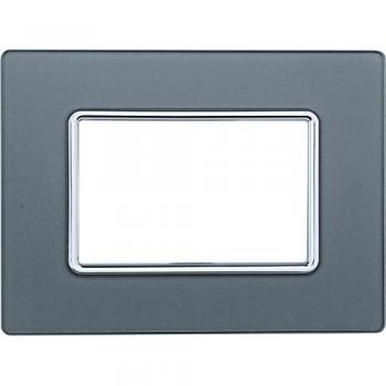 Placa compatible Bticino Matix 3 módulos de cristal plateado color plata