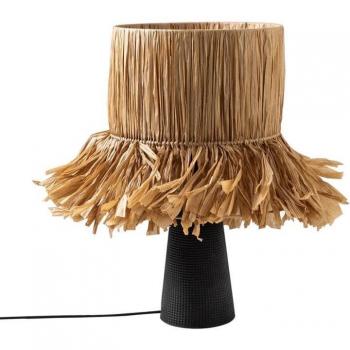 Lámpara de Mesa Cerámica Bajawa con Pantalla de Rafia Natural