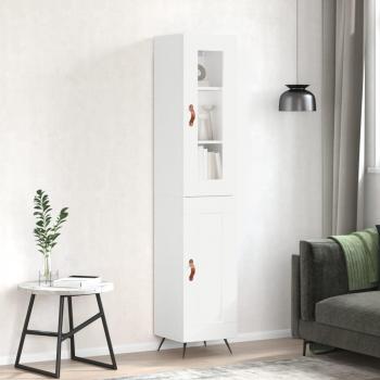 Aparador de madera contrachapada blanco 34,5x34x180 cm con 1 puerta de madera, mueble de almacenaje para salón, buffet y armario auxiliar