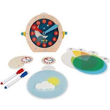 Janod - Essentiel - Aprender la Hora - Juego Educativo de Madera para Niños Pequeños - Aprender Los Números y Matemáticas - 22 Accesorios Incluidos - Pintura al Agua - A partir de 5 Años, J05076