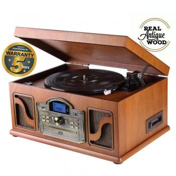Lauson Tocadiscos Bluetooth de Madera, Función Encoding, CD, Cassete, Radio, USB, mp3, 3 velocidades