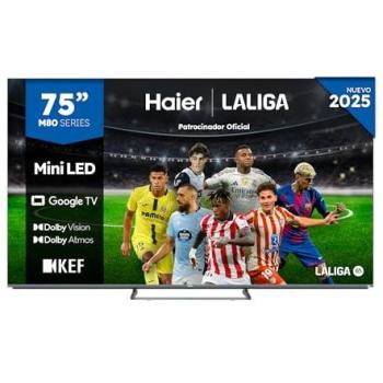 Televisor Smart TV MiniLED 75 Haier H75M80FUX UHD 4K, Google TV, HDR10, Sonido KEF 2.1, Dolby Atmos y Vision, Bluetooth 5.2