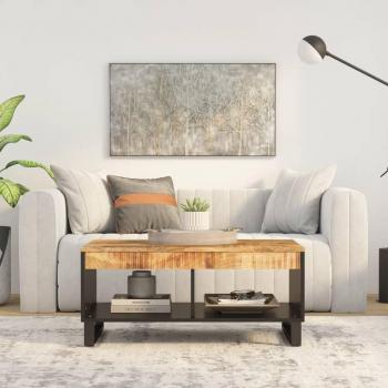 Mesa de centro de madera maciza de mango 90x50x40 cm en marrón claro