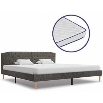 vidaXL Cama con Colchón Viscoelástico de Tela Gris Oscura 180x200cm Tapizada Mobiliario Somieres Diseño Discreto Elegante Estructura Robusta Duradera