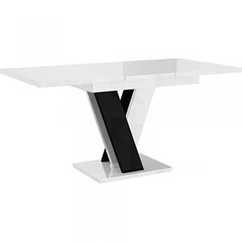 Mesa de comedor extensible Masiv - 120/160 x 80 x 75 cm - Blanco alto brillo / Negro alto brillo