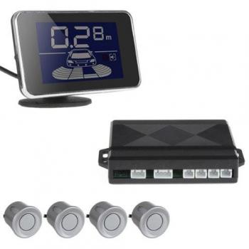 ePathChina Sistema de asistencia para estacionamiento con minipantalla LED, 4 sensores, doble CPU, para coche/camión, sensor de aparcamiento marcha atrás, alarma periódica, radar LED, sistema de alarma con sonido, color plateado