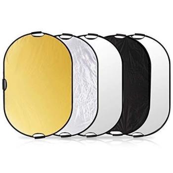 Selens 5 en 1 Reflector de Luz Oval 150x200CM Plegable Portátil con Asa Iluminación Estudio Fotográfico Fotografía al Aire Libre, Color Negro, Blanco, Oro, Plata, Translúcido