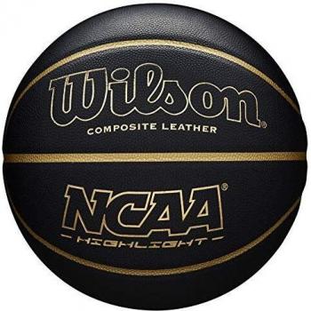 Wilson WTB067519XB07 Pelota de Baloncesto NCAA Highlight Cuero sintético Interior y Exterior, Unisex-Adult, Negro/Dorado, 7