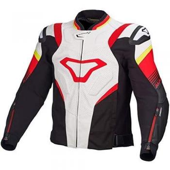 Macna Ripper - Chaqueta de piel para moto, color blanco y rojo 52