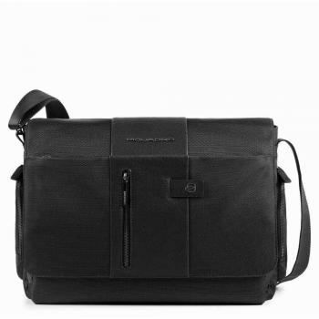 Piquadro Black Messenger Bag with Laptop Compartment 41 cm