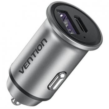 Vention FFFH0 Cargador de Coche 1xUSB-C + 1xUSB-A PD/QC4.0/QC3.0 30W Aleación de Aluminio Gris