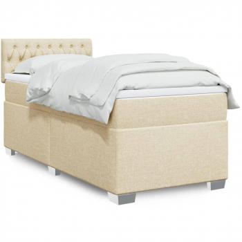 Cama box spring con colchón tela color crema 80x200 cm Crema