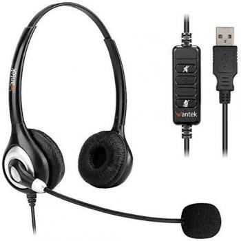 Wantek Auriculares USB Estéreo con Micrófono con Cancelación de Ruido y Controles en Línea, Cascos Business UC para Skype, Softphone, Centros de Llamadas, Voz Cristalina, Ultra Cómodo
