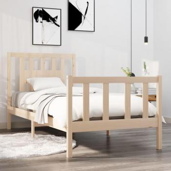 Estructura de cama individual de madera maciza 75x190 cm color marrón