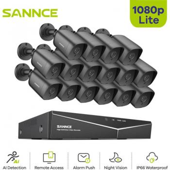 Kit de Cámara de Vigilancia 16CH 1080P con Visión Nocturna, Acceso Remoto y Resistencia al Agua - Sannce