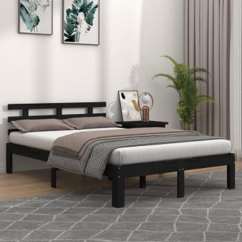 Estructura de cama cuadrada redonda negra de madera maciza 150x200 cm tamaño king