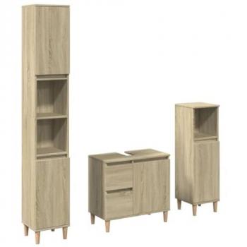 Set de muebles de baño 3 piezas madera contrachapada roble Sonoma
