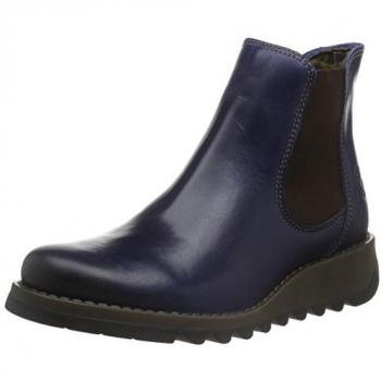Fly London Salv Blue Leather Wedge Chelsea Boots for Women