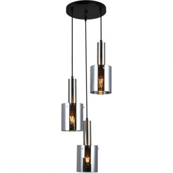Lámpara colgante moderna Sardo Níquel satinado 3 luces con vidrio, pantalla ahumada, E27