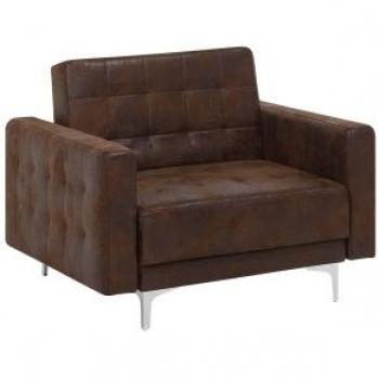 Sillón reclinable de piel sintética marrón oscuro acolchado con patas de metal plateadas Aberdeen