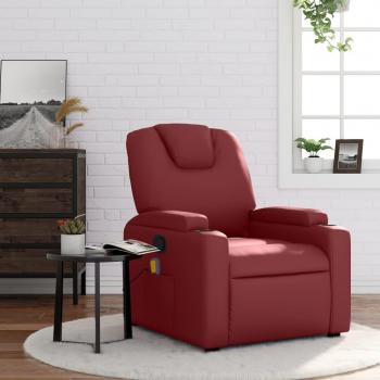 Silla de masaje reclinable en cuero sintético rojo tinto