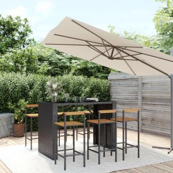 7 Piece Garden Bar Set Black Poly Rattan & Solid Wood Acacia