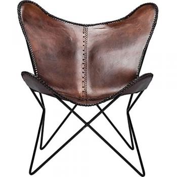 Sillón Mariposa Vintage en Piel Bovina Marrón, Estilo Glamuroso y Atemporal, Balancín, Altura del Asiento 40 cm