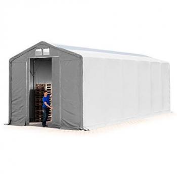 Carpa almacén Toolport 6x12 m industrial con puerta corrediza, PVC 850 N, claraboya, 100% impermeable, gris, altura lateral de 3,6 m