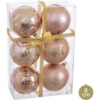 Bolas de Navidad Rosa Plástico Ciervo 8 x 8 x 8 cm (6 Unidades)