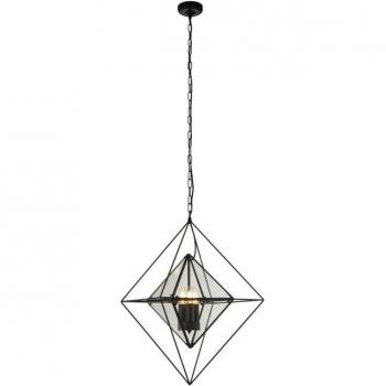 Colgante de diamantes contemporáneo en acero dulce negro con 3 bombillas E14 y altura ajustable de 58 cm