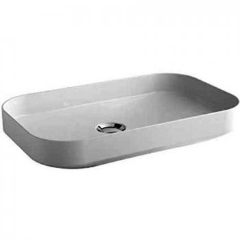 Lavabo sobre encimera rectangular sin orificio de grifería, colección Slim, 60 x 37 x 12,8 centímetros, color blanco