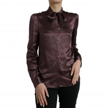 Dolce & Gabbana Brown Silk Ascot Collar Long Sleeve Blouse Top - IT42|M