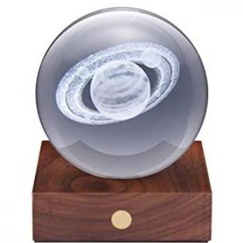 Gingko Saturn Amber Crystal Light with Touch Control and Walnut Base