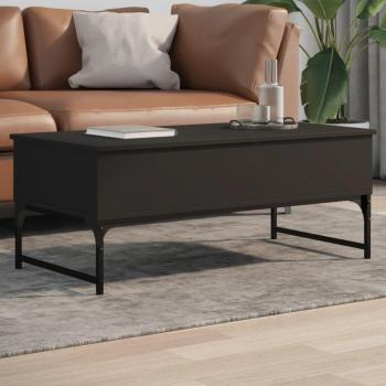 Mesa de centro salón negra de madera multicapa y metal, dimensiones 100x50x40 cm